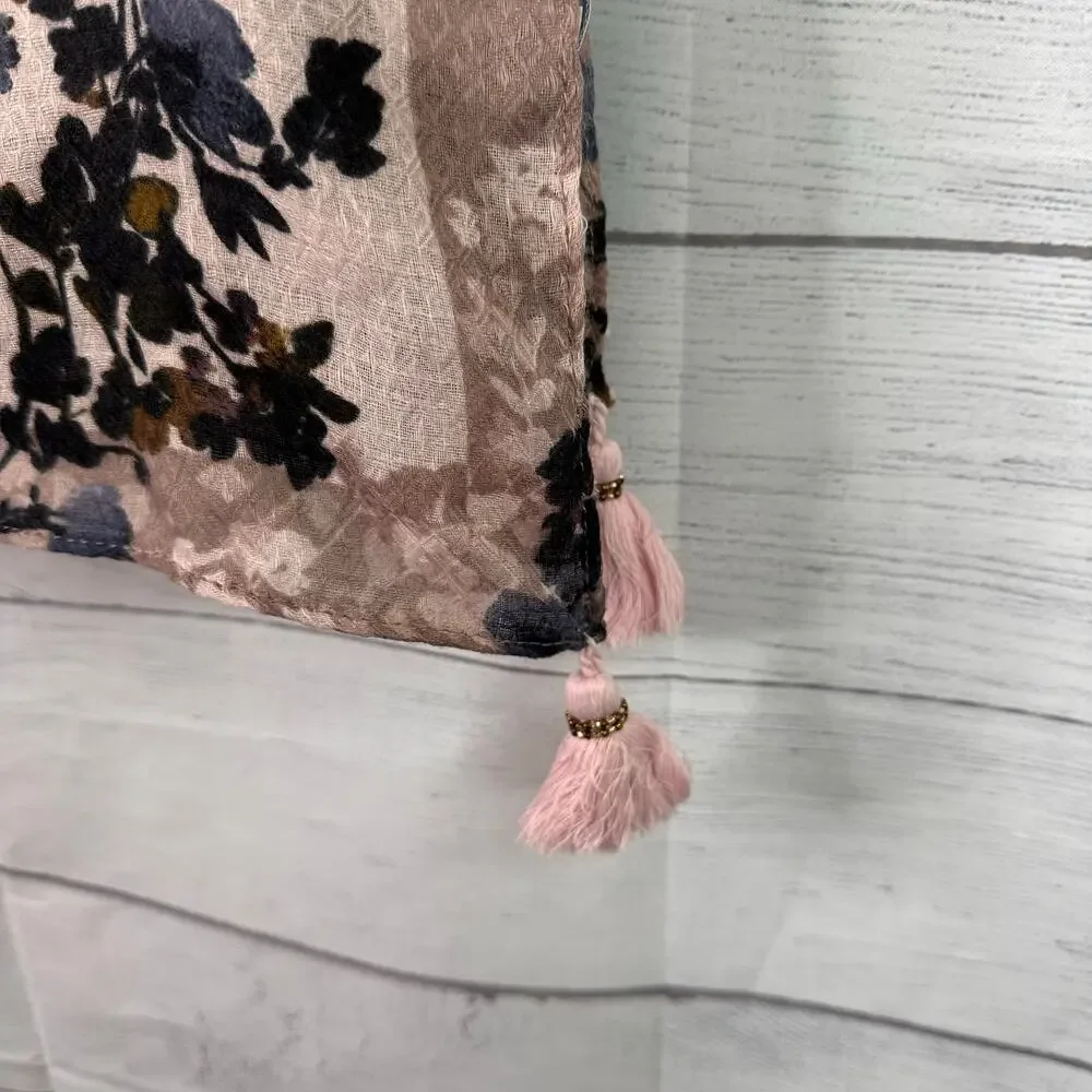 Pure J Jill Womens Scarf Shawl Wrap Pink Tassel Floral